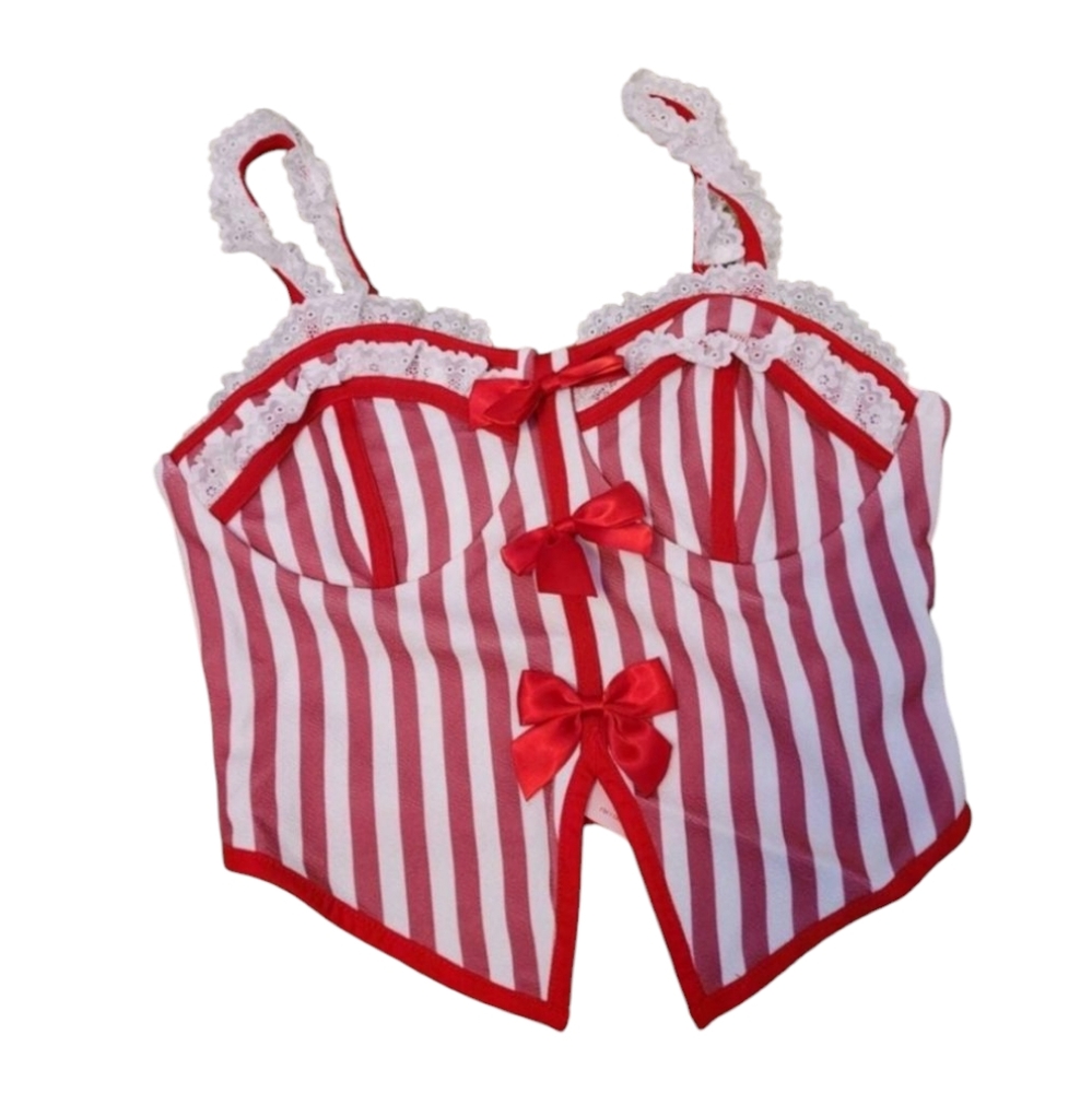 Red & White Striped Crop Top